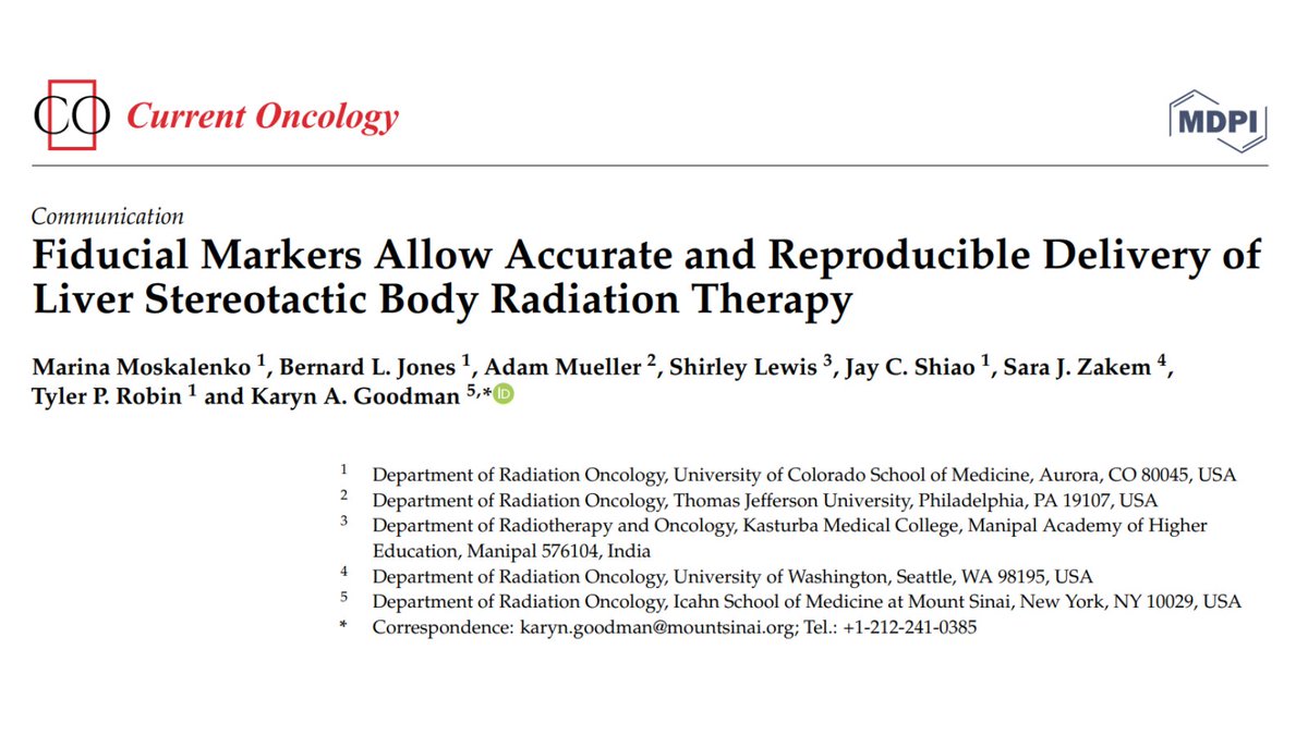🔖 Our latest research, led by @mmoskalenkomd is out in @CurrentOncology! We found that using fiducial markers in liver SBRT can aid in achieving more accurate and consistent treatment setups. Congrats to the whole team. Read the full study here: mdpi.com/1718-7729/30/5…