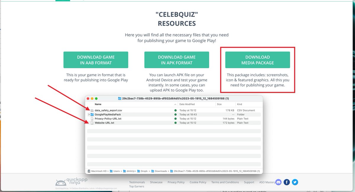 QuickAppNinja's tweet image. To streamline the game publishing process, the Media Pack folder now contains data_safety settings and the website URL. This information is essential for uploading games to Google Play.