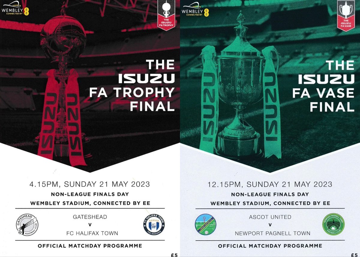 We now have available to order on our website MATCHDAYFOOTBALLPROGRAMMES.COM This weekend's Official 2023 #nonleaguefinalsday #FATrophy #Gateshead v #FCHalifax & #FAVase #AscotUnited v #NewportPagnell #MatchdayProgramme while stocks last. #OfficialMatchdayProgramme #MatchdayProgrammes…