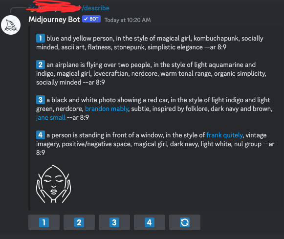 moshplanner's tweet photo. Hmm... @MidJourneyDAO #midjourney is a bit confused. Hahahaha this is how it described the icon of the woman I uploaded. And also I tried option number 1. https://t.co/DmqdOvattE