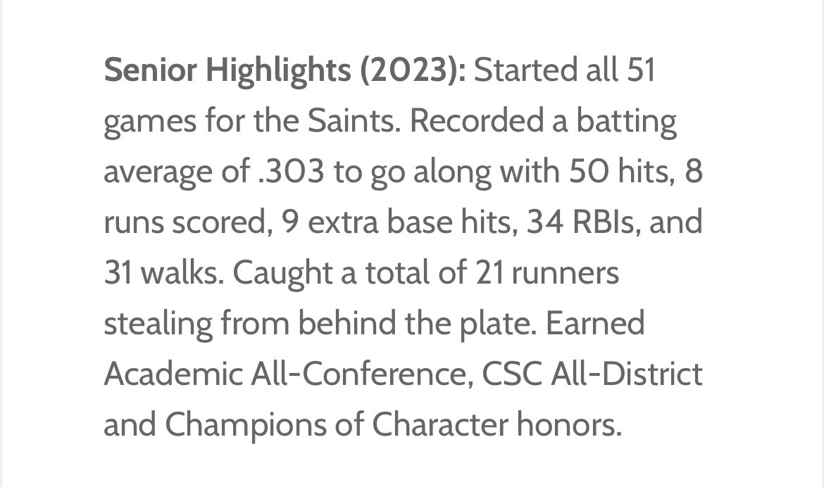Sheriff_Jacob27's tweet image. ‼️College Coaches‼️ 

1 Yr Eligibility 
Jacob Caruso
Catcher
2x Mid-South All Conference
2x CSC All District 
3.762 GPA

Career stats:

Defense 
73 runners caught stealing 
.988 F%
High ⚾️IQ
Excellent Blocking/Framing

Offense 
.309 Avg
.396 OB%
Fewest Ks/season on team