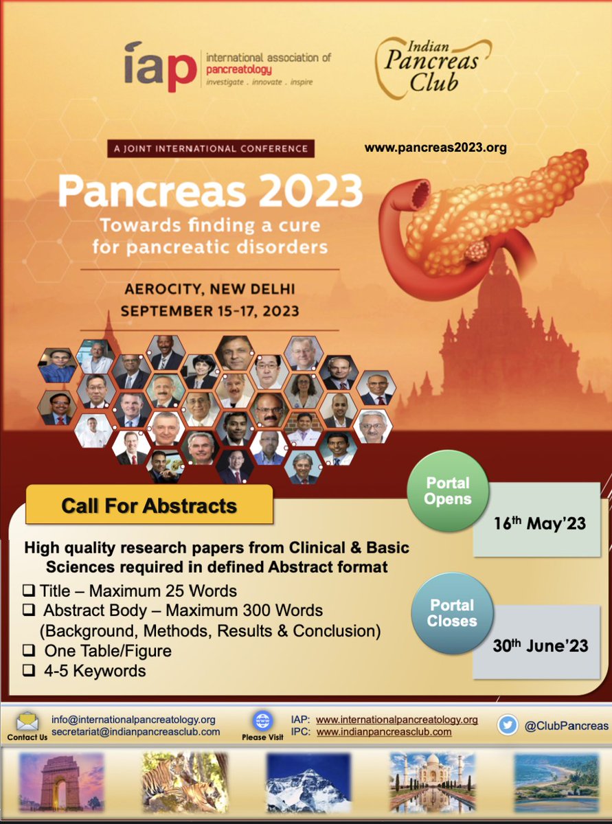 PANCREAS 2023 announces call for abstracts from Clinical and Basic Pancreatology. Last date 30th June 2023!! Present your work in front of the stars of Pancreatology community!!! pancreas2023.org/abstract-submi…