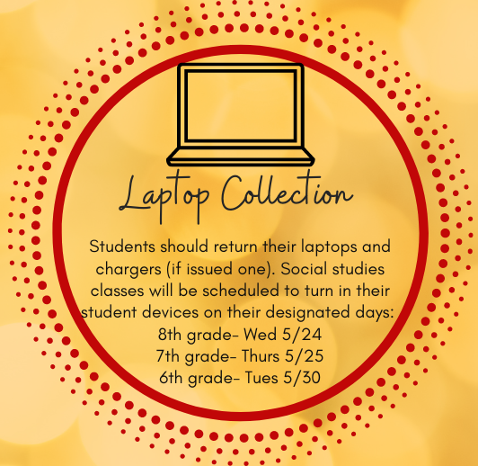BlackWaterMS's tweet photo. We begin laptop collection next Wednesday with our 8th grade students. (*We are sticking with this schedule with just small tweaks for Ms. Richardson's classes in consideration of a field trip) https://t.co/4Plj8CxlbE