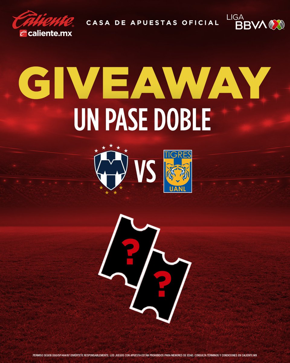Antonio_Nelli's tweet photo. 🚨GIVEAWAY #ClásicoRegio🚨

🎫 ¡GANA UN PASE DOBLE para ir al #Rayados 🤠 vs #Tigres 🐯! 🎫 
 
1⃣ Sigue a @calientesports y a mí 
2⃣ Dale 🔁 y ❤️
3️⃣ Comenta por qué tu equipo va a clasificar a la Final usando el hashtag #MásAcciónMásDiversión 🔥 https://t.co/UkG5CTcd2w