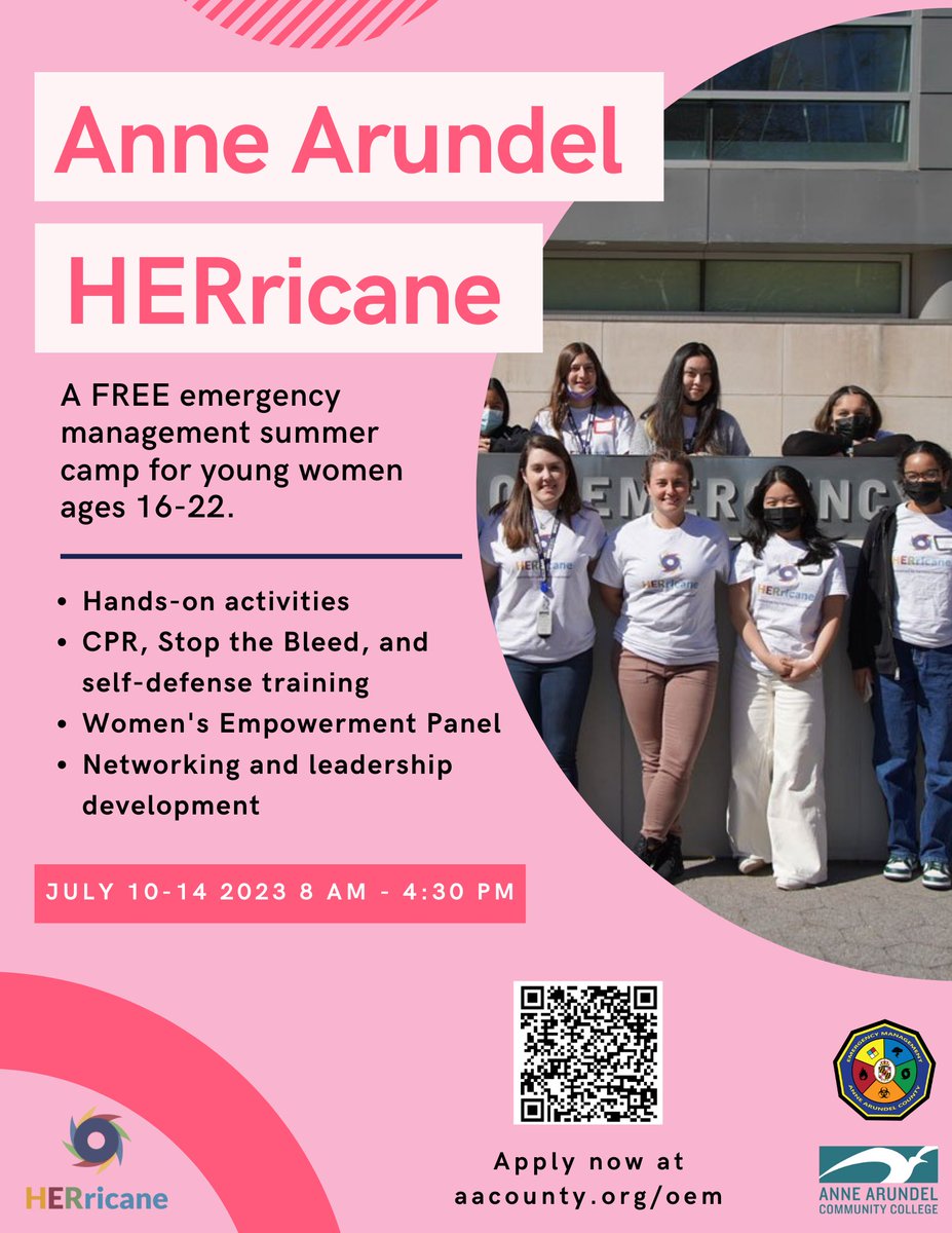 Are you looking for a way to explore career options and gain leadership skills? Look no further! HERricane is a free emergency management camp that allows you to earn certifications, explore career paths, and learn valuable leadership skills. Apply at aacounty.org/oem