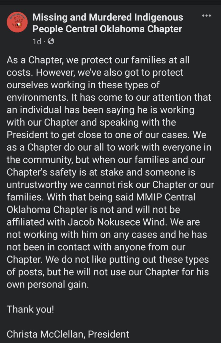 Well there you go. 

I've met Jacob Wind a handful of times. He's always been nice to me. However my personal experience does not matter. When our Matriarchs and Auntie's speak out about our men we must listen. 

#MMIW #MMIWG2S #MMIP