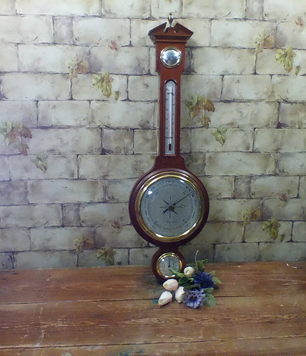 Vintage Weather Gauge from the 1950s, Banjo Shape Walnut Case 29" Long, Colonial Top with Brass Fi... etsy.com/listing/107596…