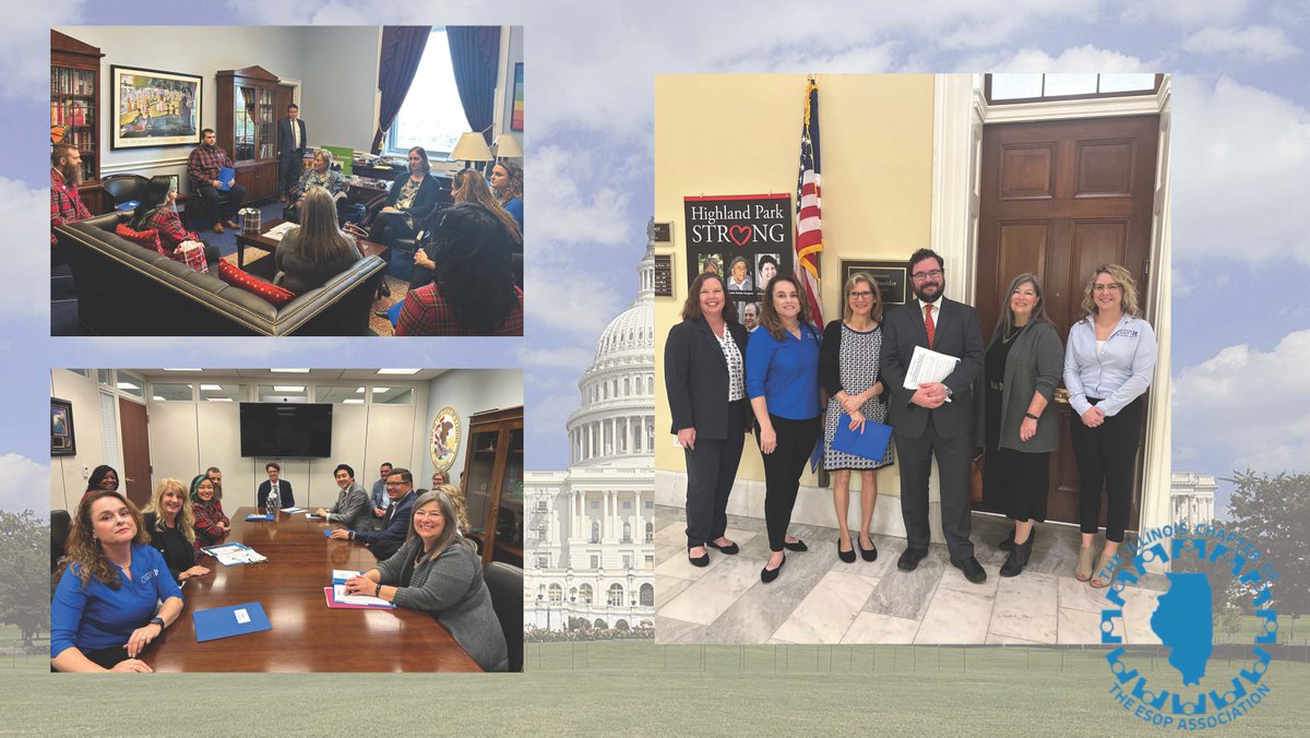 Thank you to the offices of @SenDuckworth, @RepSchneider, and @RepSchakowsky for meeting with members of the Illinois Chapter of @ESOPAssociation to discuss ESOPs and their benefits to Illinois and employees throughout the state.  #esops #employeeowned #TEANational23 #capitalhill