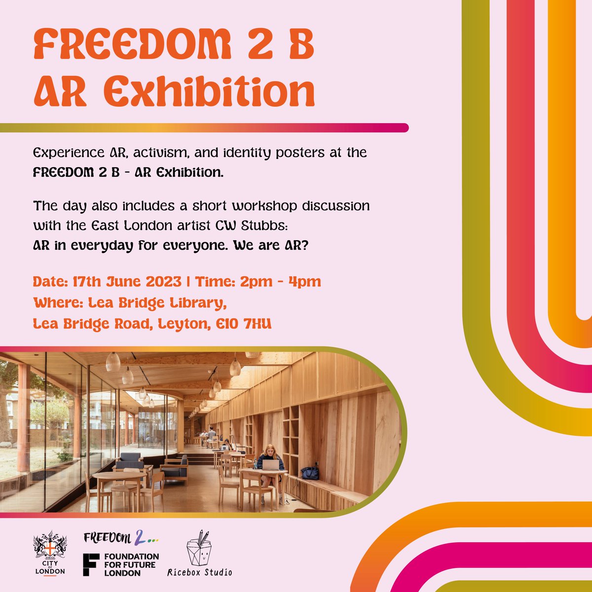 Join us at the FREEDOM 2 B - AR Exhibition featuring the incredible work from our four-day hackathon, where we explored the intersection of AR, activism, and identities.

📅 17th June 2023
⏰ 2pm - 4pm
📍 Lea Bridge Library, Lea Bridge Road, Leyton, E10 7HU