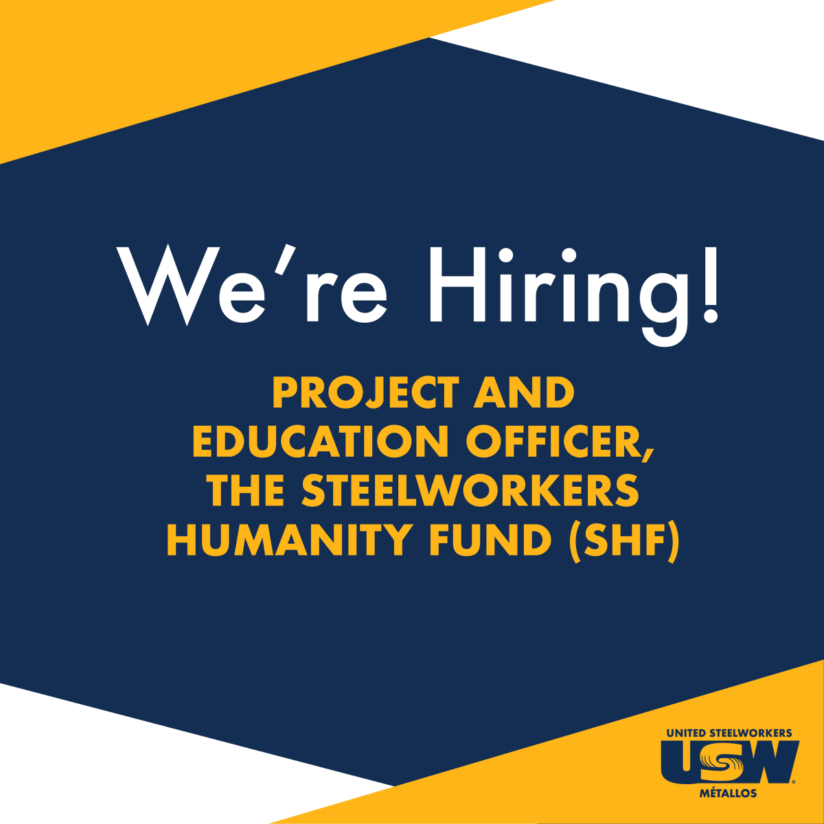 Interested in joining the #USW family? We're looking for a Project & Education Officer to join our small but dynamic Steelworkers Humanity Fund team! 🙌🎉🔎 Deadline to apply: June 11, 2023 For the full posting, please visit: usw.ca/resources/proj… #JoinOurTeam #CanLab #USW