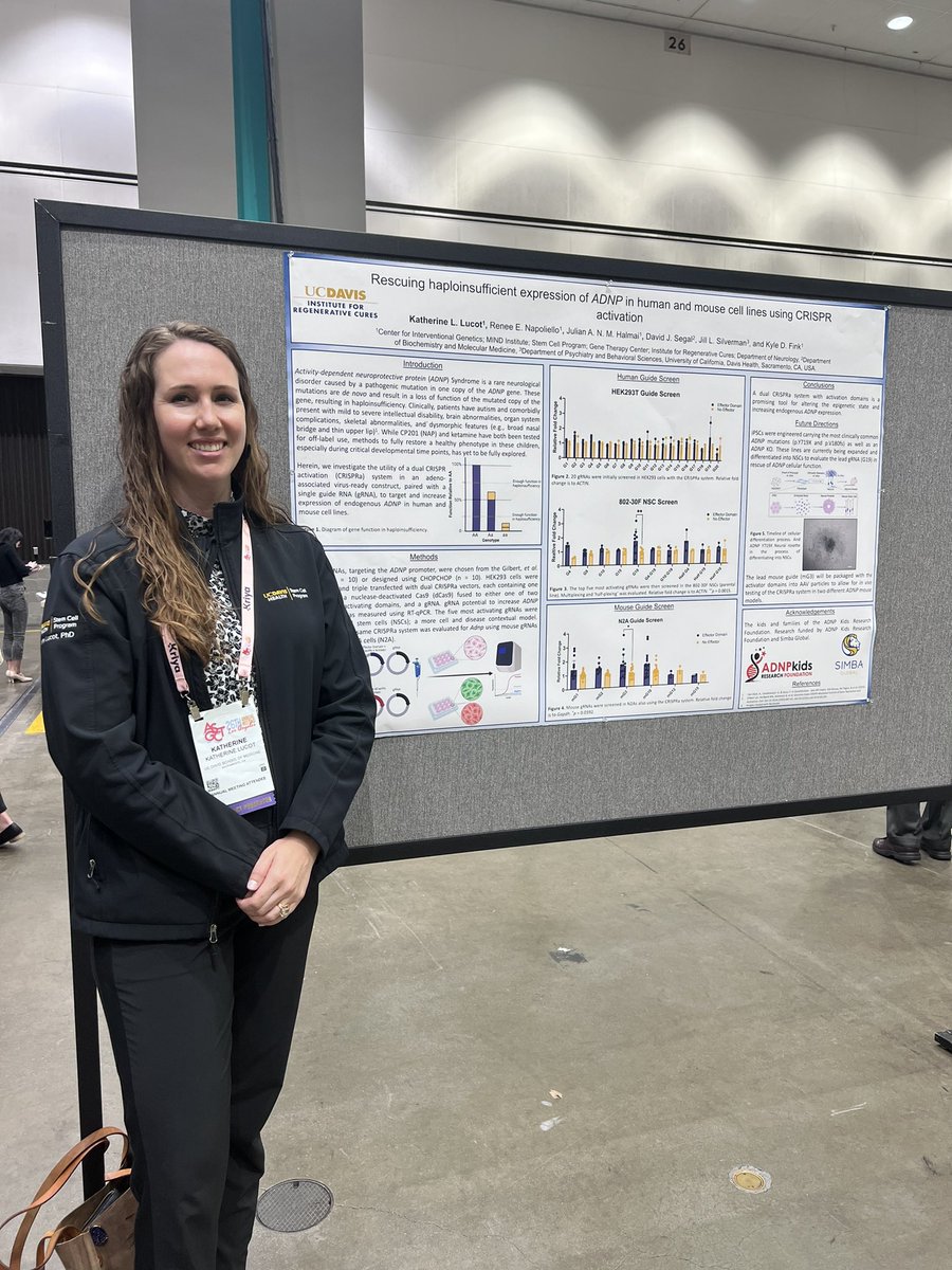 Ending the @ASGCTherapy poster sessions strong with more #FinkLab presentations! Come visit Dr. Katherine Lucot and learn about Rescuing Haploinsufficient Expression of ADNP in Human and Mouse Cell Lines using CRISPR Activation #ASGCT23 #ASGCT
