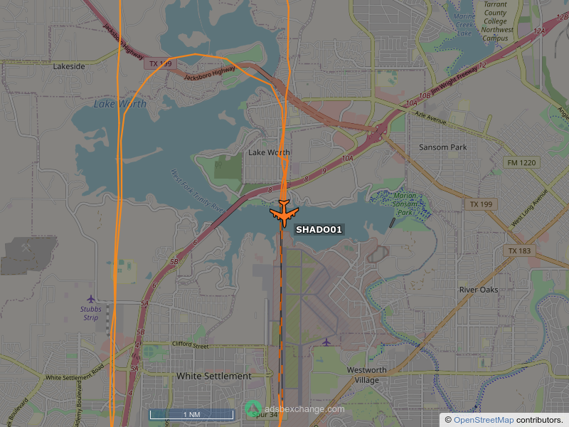 162783, a Boeing E-6B Mercury, call sign SHADO01 is circling over Lake Worth, Fort Worth at 550 feet, speed 131 MPH, squawking 5201, 0.2 miles from Lake Worth globe.adsbexchange.com/?icao=ae040e&z…
