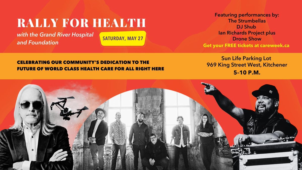 VirginRadioKW's tweet photo. You’re invited to celebrate world class health care for all right here in KW at #RallyForHealth! 🧡
Join us SATURDAY from 5-10pm for a FREE concert with the @thestrumbellas + MORE! 🎵🙌
Grab your free tickets here: https://t.co/hpVPnJSzHw https://t.co/A5TlCHoKKK