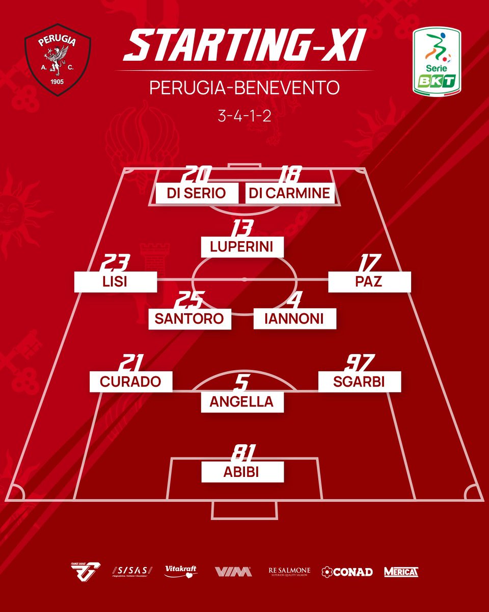 ACPerugiaCalcio's tweet photo. 📣| Gli 1️⃣1️⃣ di #PerugiaBenevento
A disposizione di mister #Castori: #Gori, #Rosi, #Cancellieri, #Vulikic, #Vulic, #Matos, #Olivieri, #Ekong, #Bartolomei, #Kouan, #Baldi, #Capezzi
FORZA RAGAZZI! 💪⚪️🔴
#forzagrifo⚪️🔴 @Lega_B #SerieBKT #PERBEN #noisiamoperugia https://t.co/JHIyjwaqea