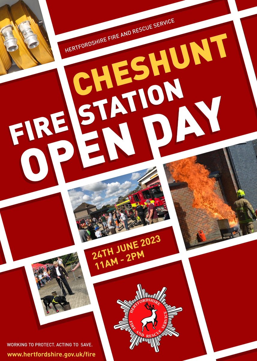 Cheshunt fire station open day, 24/06/23
11:00 - 14:00
<a href="/HertsFRSControl/">Herts Fire Control</a> 
<a href="/HertsMercury/">Herts Live</a> 
<a href="/HFRS_EHB/">HFRS East Herts & Broxbourne</a> 
@HFRS_Gibbons 
<a href="/CheshuntFire/">Cheshunt Fire Station</a>
