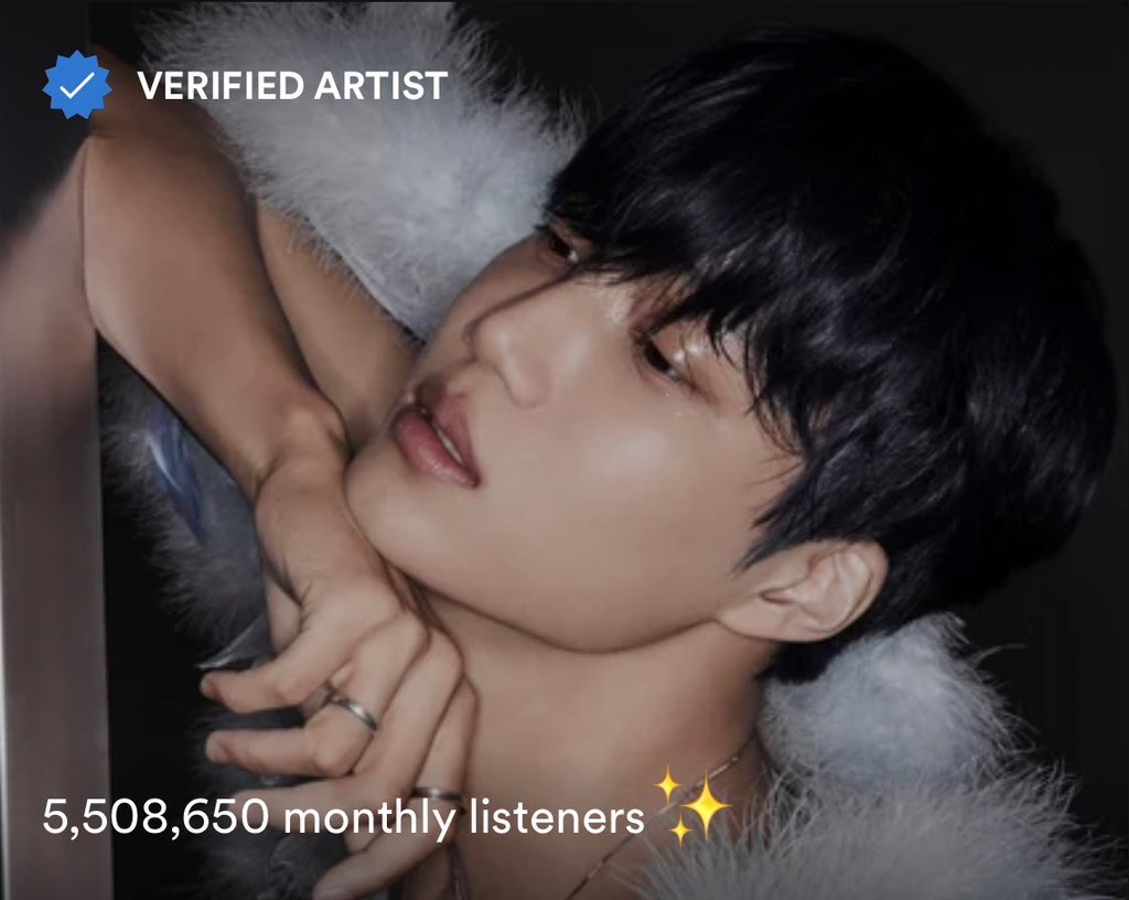 #KAI returns to 5.5M monthly listeners on Spotify once again in 2023!

— He remains as the SM Soloist and the 4th SM Artist with the most ML