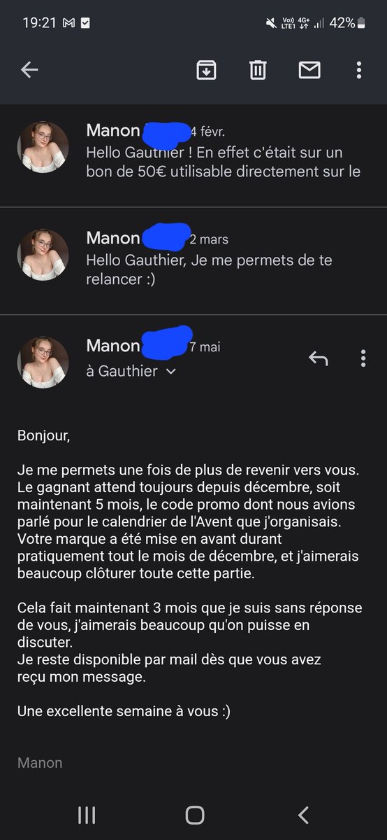 Manonolita14's tweet photo. Ça va ton drama ? 
Marque recontactée sans aucunes réponses de leur part depuis 3 mois (screen 1)
Tu m'agresses avec un discours incohérent (screen 2) 
Tu es ultra agressif suite à ma réponse qui reste respectueuse malgré tes accusations (screen 3) 

Bonne continuation. https://t.co/26KsGpKBa0