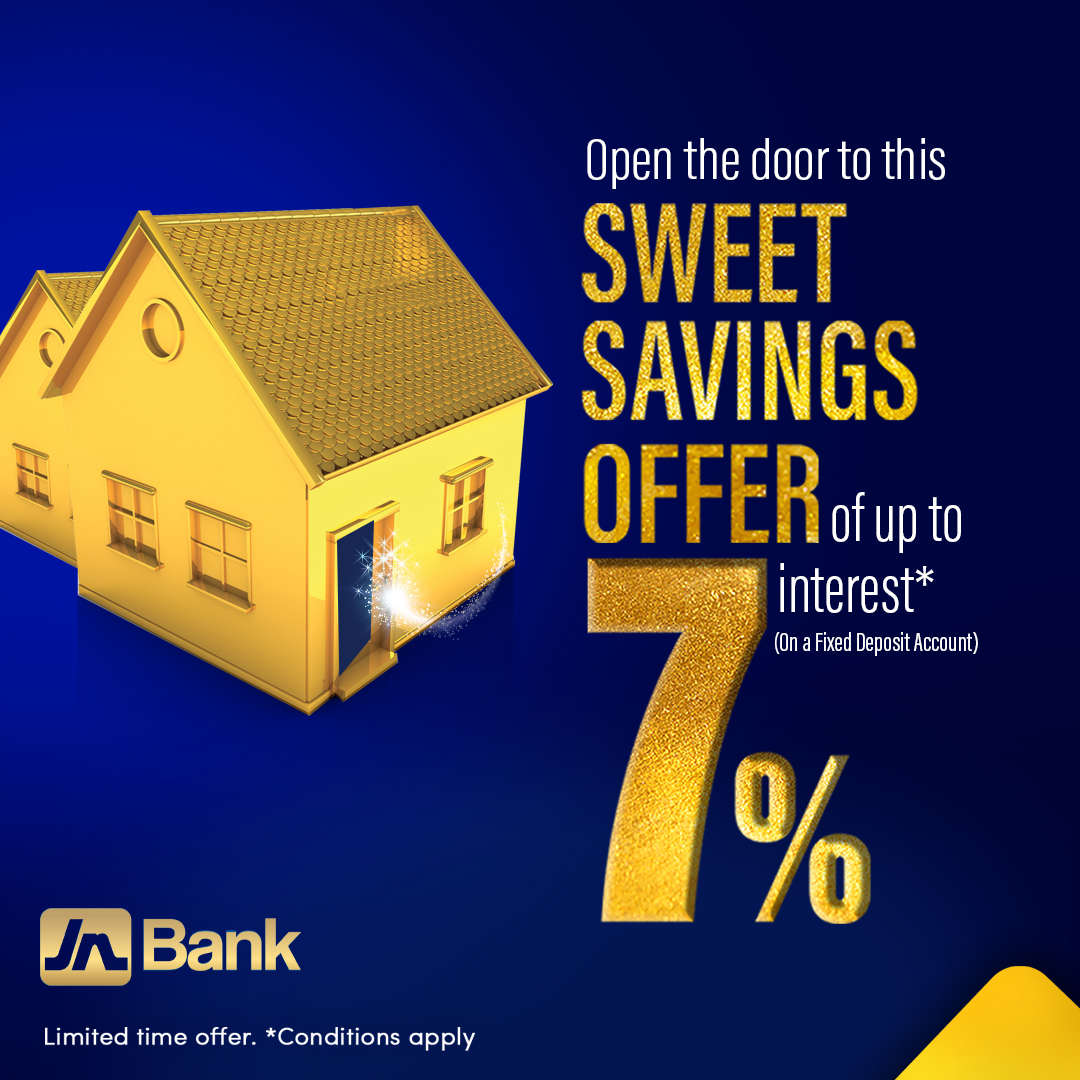 jnbanklimited's tweet image. This sweet offer is still on the table! Unlock up to 7% interest on a new fixed deposit account today! Start with a minimum deposit of J$500,000 and have funds fixed for one year. For more details, visit jnbank.com! #JNBank #FixedDeposit #TheSweetOffer