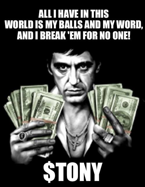 Tonycoineth's tweet photo. Are you ready for $TONY  F*CKING MONTANA to conquer the space?

"Say hello to my little friend!" 🧠🔫

Chico, you a'int seen nothin' yet 👀

$TONY $TONY $TONY $TONY $TONY $TONY https://t.co/EZE1TTJnjo