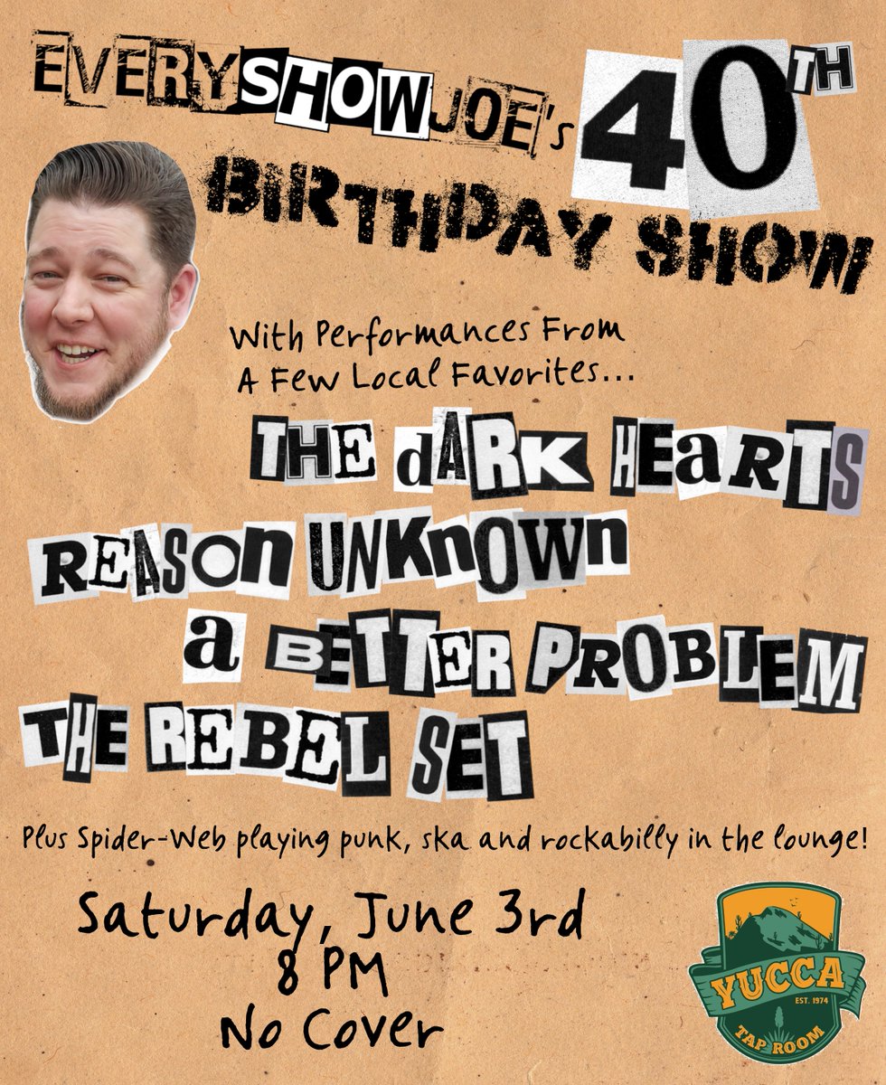 My big 4-0 is coming up and if a night I am going to make sure to push through for, it's going to be this at @Yuccataproom! Might be 1 more. So stay tuned and hope to see ya on the 3rd! #everyshowjoe #thedarkhearts #reasonunknown #abetterproblem #therebelset #punk #surfrock #az