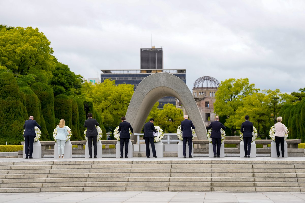 WhiteHouse46's tweet image. President Biden joined G7 leaders in laying a wreath at the Hiroshima Peace Memorial Park and visited the Memorial Museum to pay his respects.