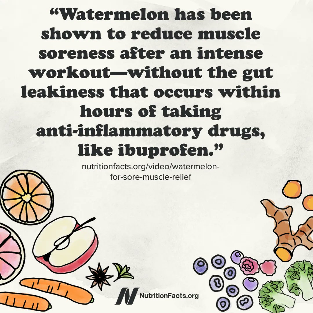 nutrition_facts's tweet photo. Delayed-onset muscle soreness, the discomfort that starts the day after a particularly grueling workout, is caused by micro-tears in the muscle that lead to inflammation. Watermelon may be beneficial for reducing the pain.   https://t.co/UARalVzwMz https://t.co/UE9gvGcYGt