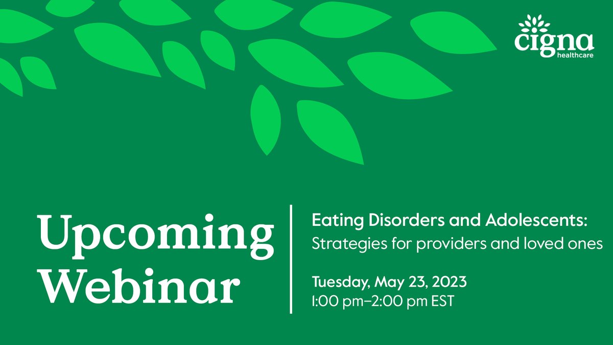 Learn about the challenges adolescents face that can impact eating disorders and practical ways to respond or seek further information and support from professionals in our upcoming #CignaBehavioralAwareness webinar. Sign Up: bit.ly/3SXtNt2