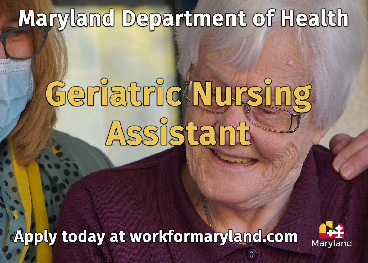 The Maryland Department of Health Deer's Head Center in Salisbury is now hiring a Geriatric Nursing Assistant. 

Apply to: ow.ly/xTf550OsaCt
Benefits: ow.ly/8Az350OsaCq
#MdStateJobs #StateJobs #MDH #GeriatricNursing #Nursing #Geriatric