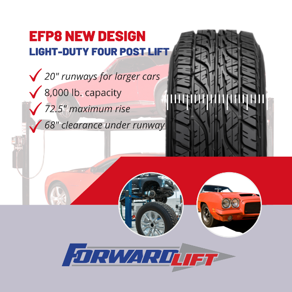 forwardlift's tweet image. Go ahead and get those wide wheels you’ve been wanting – our redesigned EFP8 Four-Post Lift now comes with 20” wide runways! 

If you’re looking for more space in your #garage or prefer a smarter way to work on vehicles, move forward with #ForwardLift.

forwardlift.com/product/efp8/
