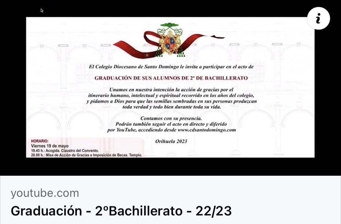 ➡️📺Sigue en directo el Acto de Graduación de nuestros alumnos de 2º de Bachillerato.
Pincha el siguiente enlace y disfruta de este emotivo acto.
➡️youtube.com/watch?v=SFeLTv…