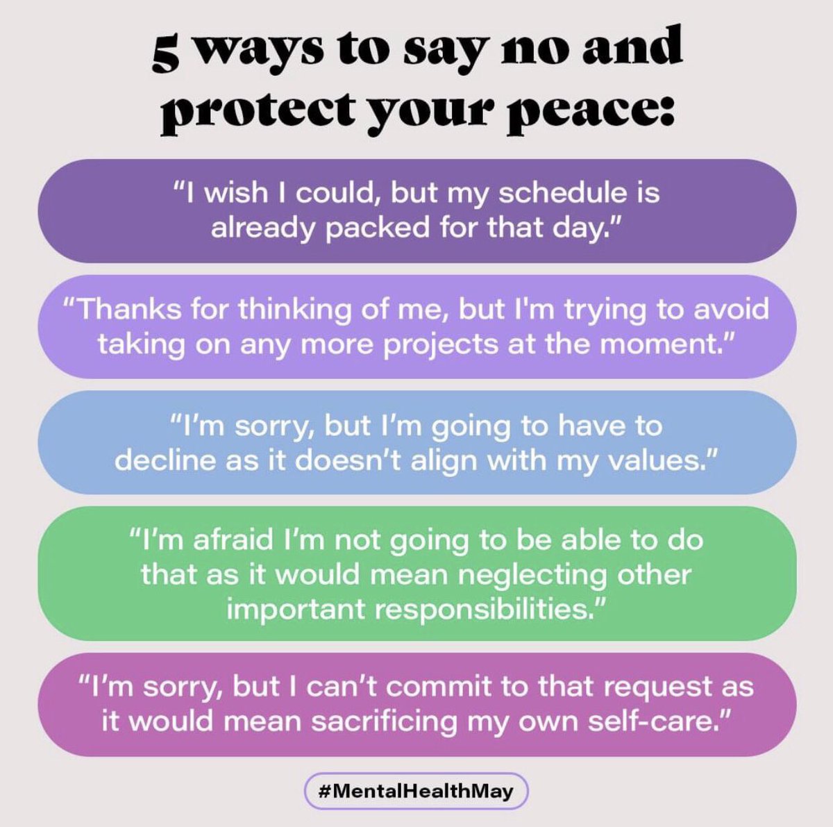 MichelleRooney7's tweet photo. The weekend’s coming!By all means, do all the things if you wanna.But if you need to lay down some boundaries,protect your peace,or just plain opt out so you can relax,here are some sample responses to help you.Enjoy your weekend. Live refreshed.😉#boundaries #howtosayno #time https://t.co/1vzFFLj6Fq
