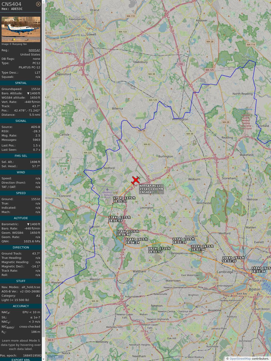 ICAO: #ADE53C Flt: #CNS404 #CobaltAir #ACK-#HYA First seen: 2023/05/19 14:02:30 Min Alt: 2000 ft MSL Min Dist: 0.27 nm Peak Audio: -62 dBFS Loudness: 1 dB #planefence #adsb - planefence.com globe.adsbexchange.com/?icao=ade53c