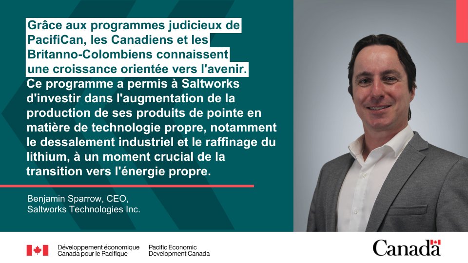 La protection des ressources d’eau douce et la transition vers l’#EnergiePropre sont des défis mondiaux. 🌎

<a href="/SaltworksTech/">Saltworks Technologies: Industrial Water + Lithium</a> en #BC a compris l’enjeu. 💯

Pour la #SIC23, découvrez leurs solutions en matière de traitement des eaux usées et de traitement du lithium 
💧⬇️ 1/5