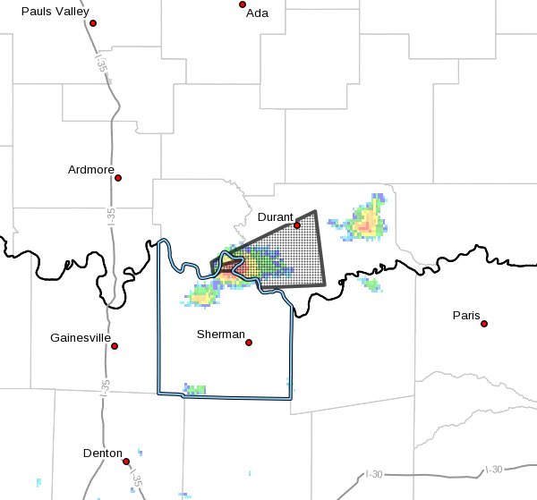 A strong thunderstorm will impact portions of southeastern Lake Texoma, moving east at 30 mph.

Wind gusts up to 50 mph and nickel size hail.

Gusty winds could knock down tree limbs. Minor damage to outdoor objects is possible. If outdoors, seek shelter inside a building.