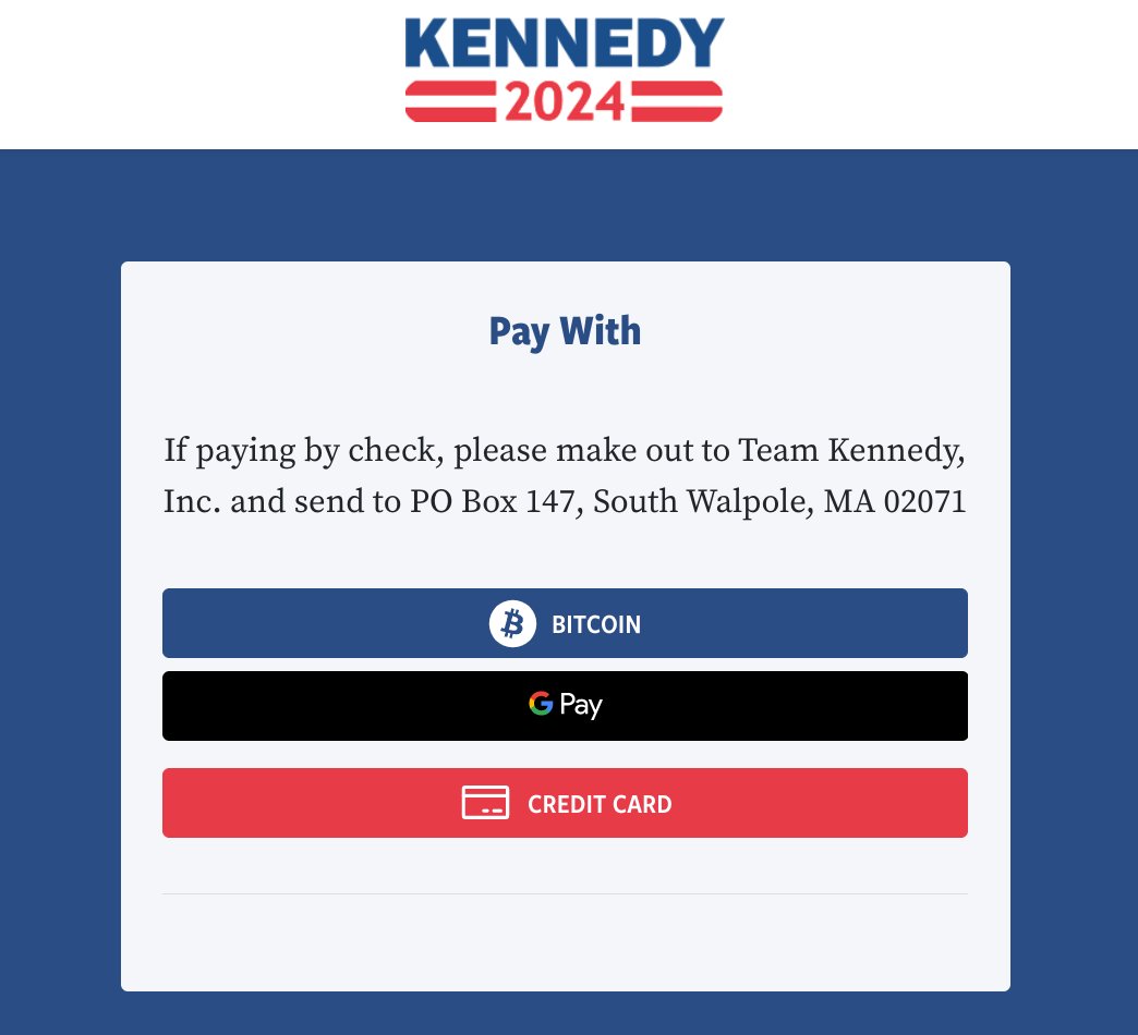 ₿𝗥𝗘𝗔𝗞𝗜𝗡𝗚: @RobertKennedyJr has become the first U.S. presidential candidate to accept #bitcoin⚡️ donations.