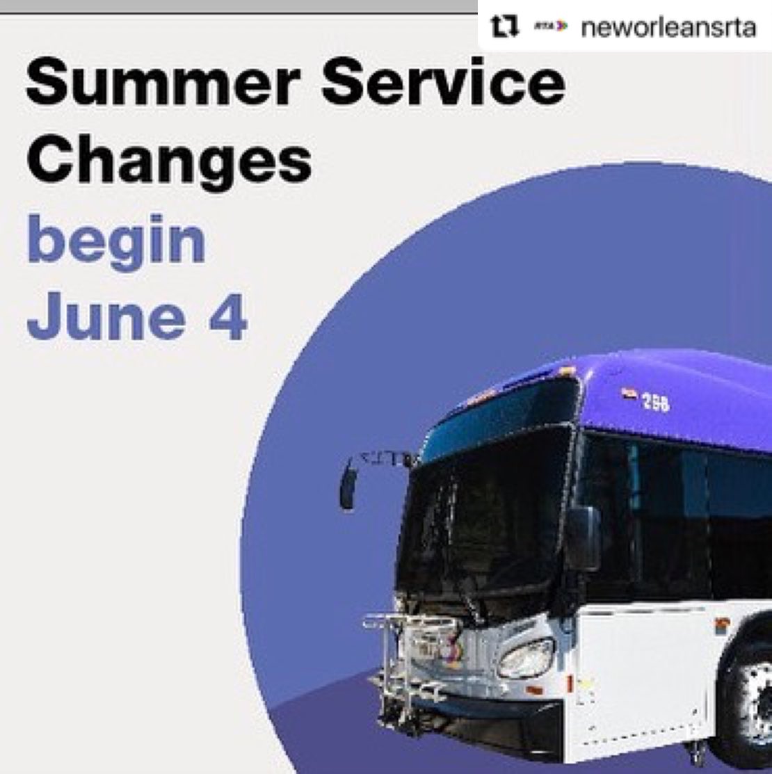 movingnola's tweet photo. @NewOrleansRTA has released its summer 2023 transit schedule, starting June 4.  The 86 will now travel to Nunez Community College, the 67 will service Bullard Ave in both directions, and there are minor changes to the 3, 8, 9, 11, 27, 55, 61, 62, and 91. https://t.co/GC4xarW3km