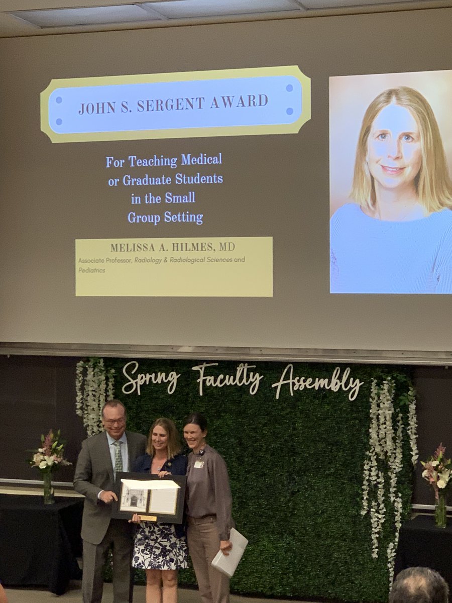 Congrats to our very own @VUMCradiology faculty member Dr. Melissa Hilmes for receiving the prestigious 2023 @VUmedicine John S. Sergent Award for Teaching Med or Grad Students in the Small Group Setting. Dr. Hilmes, a pediatric radiologist, is a spectacular clinical-educator!
