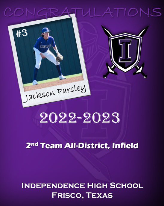 IHS_knightsBB's tweet image. Congrats @JacksonParsley7 on 2nd Team All District Infield!