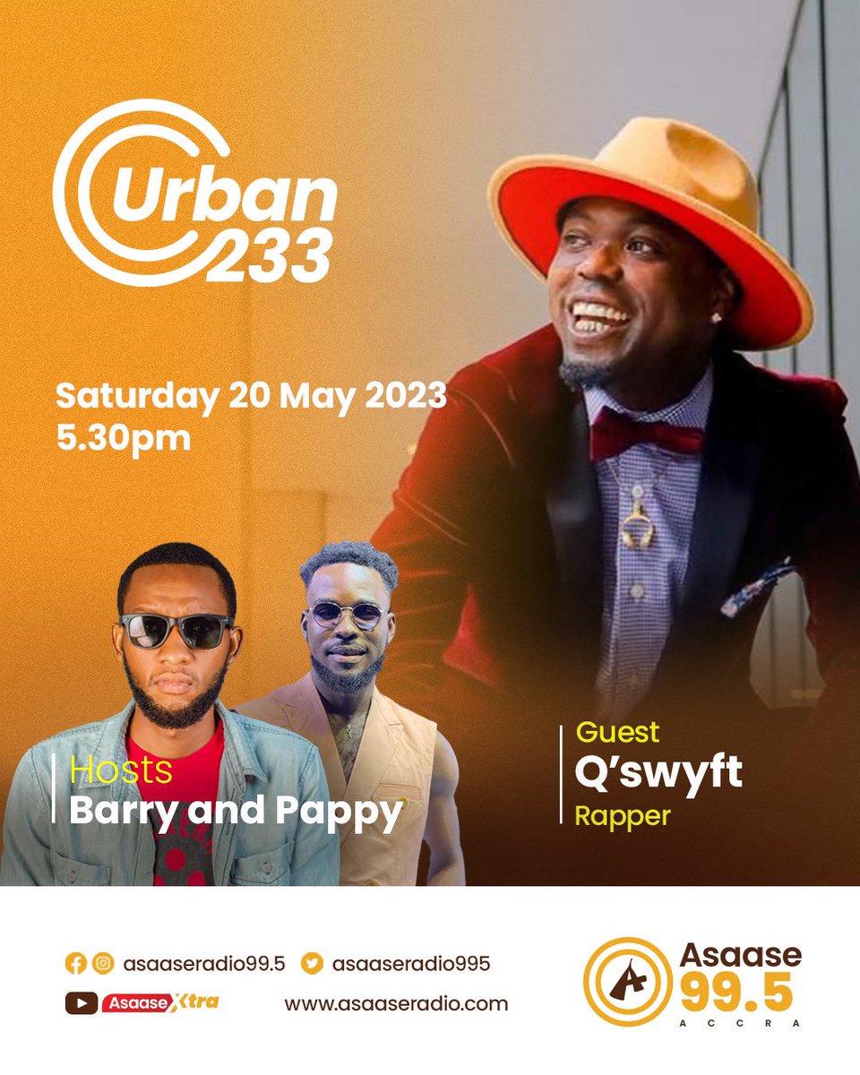 asaaseradio995's tweet photo. @barryairborne and Pappy are hanging out with @QSWYFT817 on #Urban233 tomorrow 

Don’t miss it! 

#AsaaseRadio https://t.co/UNymr7MU3p