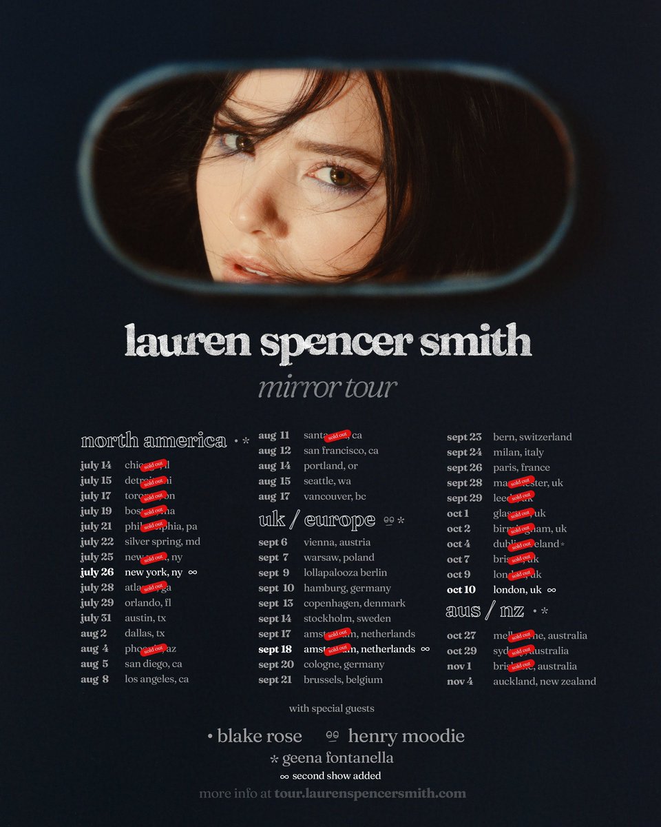 TICKETS TO THE MIRROR TOUR ARE ON SALE NOW!! Wtf I love you guys sm you already sold out so many shows 😭😭 and we just added a second show in London!! Get tickets to the remaining dates now before they sell out ❤️❤️❤️ tour.laurenspencersmith.com