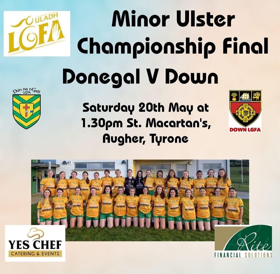 Best of luck to Niamh Boyle and the Donegal minors in the Ulster final against Down tomorrow afternoon The match will be streamed on the Ulster ladies Gaelic facebook page 💚💛👏🏼