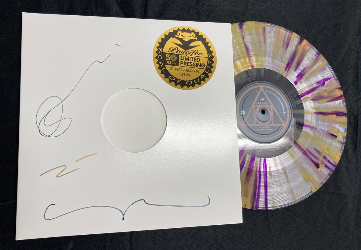 puscifer's tweet image. Tonight's poster for St. Petersburg by Lewy Jones. Ltd ed. of 200 &amp;amp; 25 foil, the poster will be available at the merch booth, w/ some signed by the band. Tonight's ER vinyl variant (50 copies) will also be at the merch booth. #puscifer @mjkeenan @carinaround #matmitchell