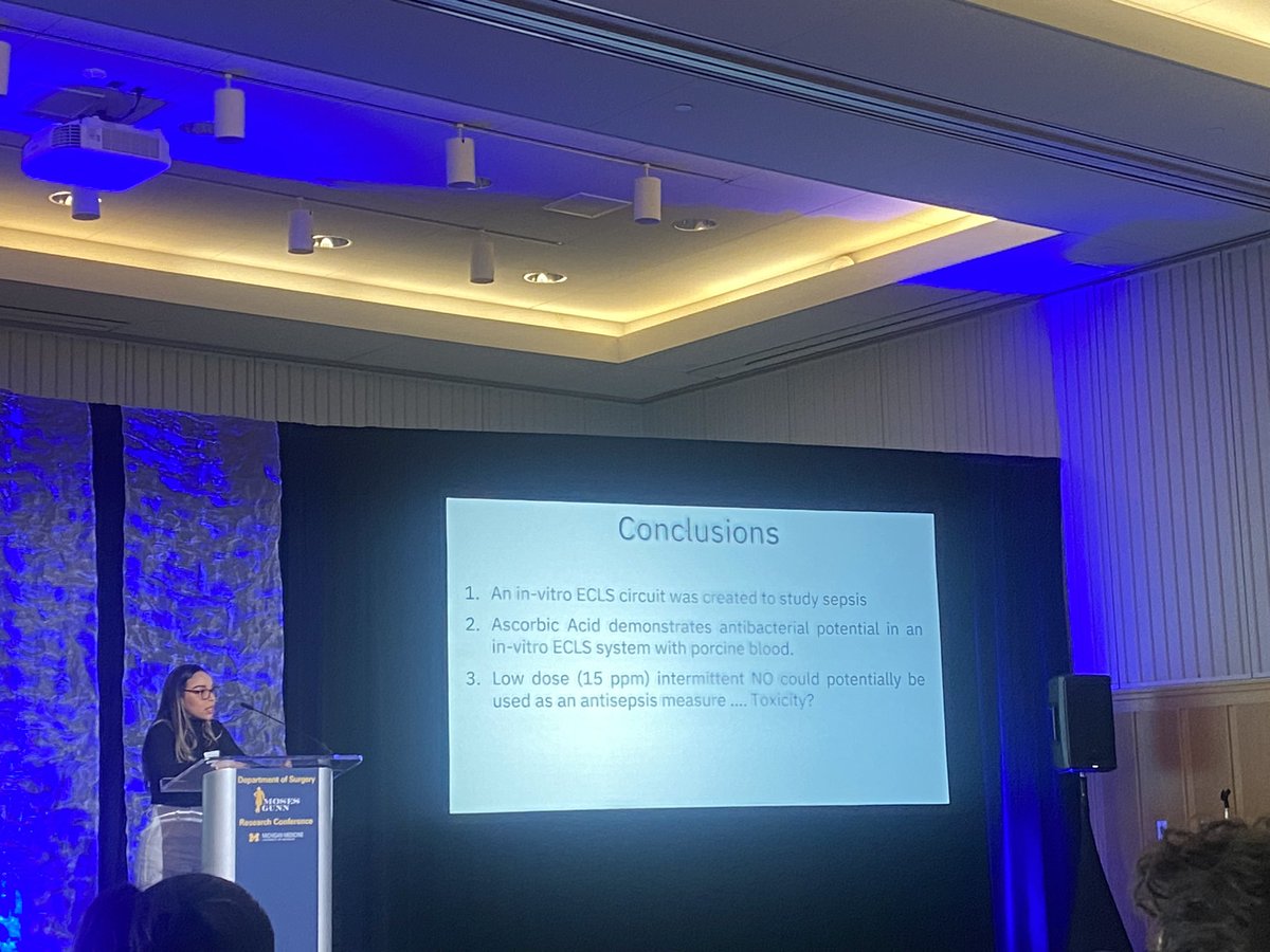 Congrats <a href="/DanielaPelaezP/">Daniela Peláez</a> on an awesome presentation on sepsis management in an ECMO circuit <a href="/UMichSurgery/">Michigan Surgery</a> #mosesgunn2023 <a href="/ECMO_Bob/">Bob Bartlett</a>