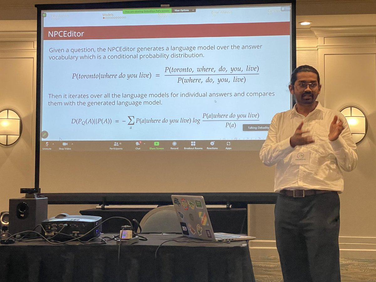 USC_ICT's tweet photo. Debaditya Pal @pal_debaditya presenting his #nominated #BestStudentPaper at FLAIRS https://t.co/P3rs1XWseQ 👉 “Comparing Statistical Models for Retrieval based Question-answering Dialogue: BERT vs Relevance Models”@uscedu @uscviterbi [Photo taken by Professor David Traum] https://t.co/PYkzhtZ1ji