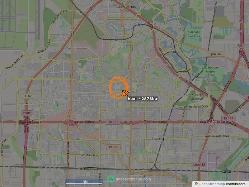 Aircraft with unknown registration, hex/ICAO ~2873ba is circling over Irving at 3475 feet, speed 61 MPH, 0.1 miles from Lee Elementary School globe.adsbexchange.com/?icao=~2873ba&…