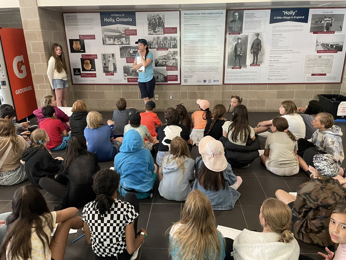Students visited the historical plaques in the Peggy Hill Community Center today to ask and answer inquiry questions about the history of the lands they have been using during their swimming field trips!