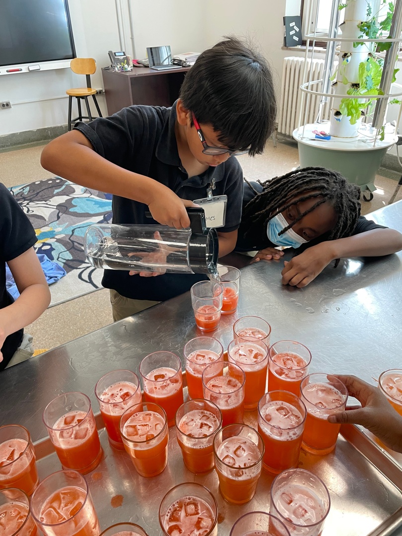 FoodPrintsDC's tweet photo. Freshly harvested tuscan kale salad + homemade sweet potato biscuits + strawberry lemonade = another day in FoodPrints. 🍓 #schoolgardens #outdooreducation #dcps #cookwithkids https://t.co/mk9s3psGgC