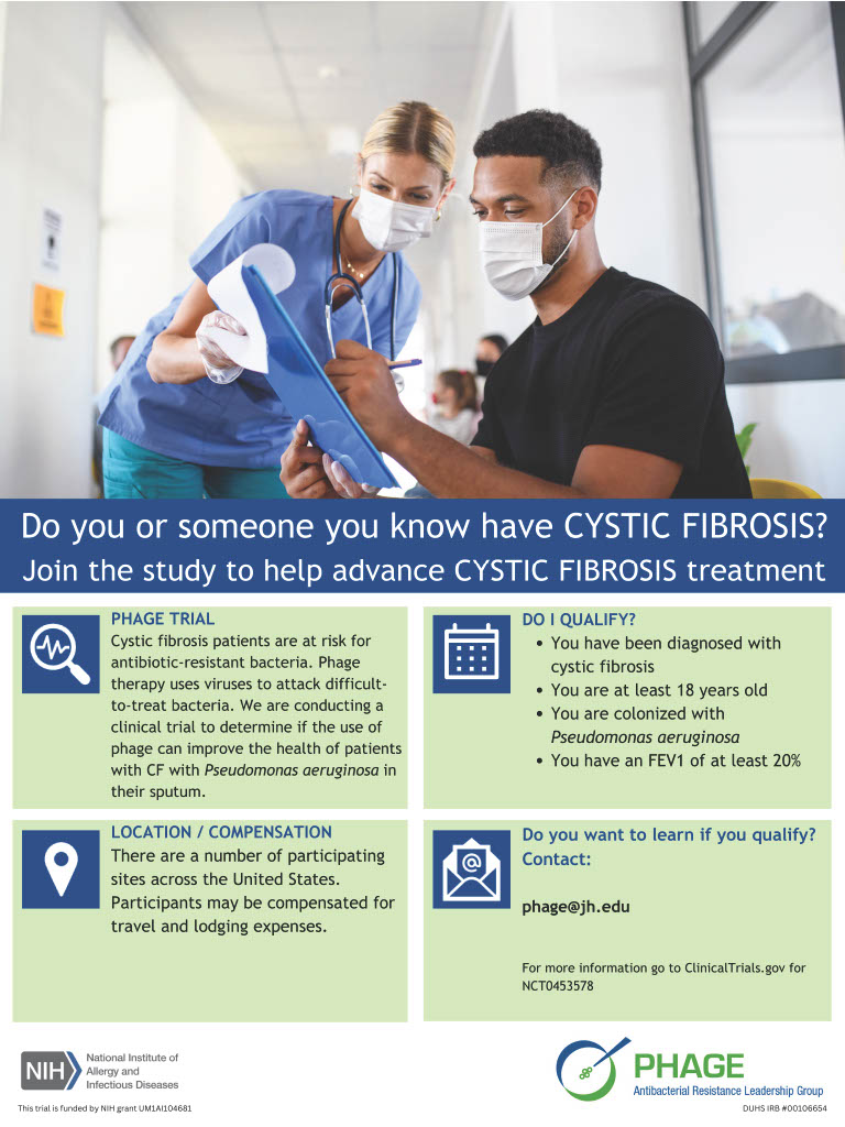 Steffanie Strathdee, PhD 🗡️ 🦠Superbug Slayer🗡️ (@chngin_the_wrld) on Twitter photo If you or someone you know has #cysticfibrosis they may be eligible for this landmark #clinicaltrial on #phagetherapy funded by <a href="/NIH/">NIH</a> to cure #superbugs. Please RT!
#AMR #phage #CF #antimicrobialresistance @Pranita_Tamma @AdaptivePhageTx @WRAIR <a href="/ARLGnetwork/">Antibacterial Resistance Leadership Group</a> <a href="/IPATH/">IPATH</a> If you or someone you know has #cysticfibrosis they may be eligible for this landmark #clinicaltrial on #phagetherapy funded by <a href="/NIH/">NIH</a> to cure #superbugs. Please RT!
#AMR #phage #CF #antimicrobialresistance @Pranita_Tamma @AdaptivePhageTx @WRAIR <a href="/ARLGnetwork/">Antibacterial Resistance Leadership Group</a> <a href="/IPATH/">IPATH</a>