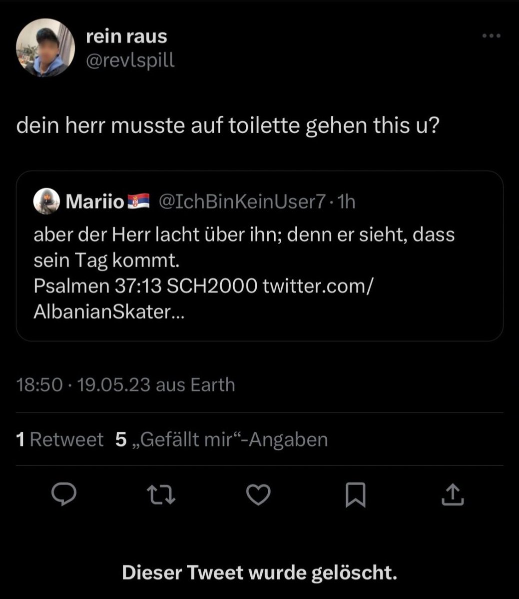 Schön Tweet gelöscht mein lieber, allah ist stolz auf dich👏👏
