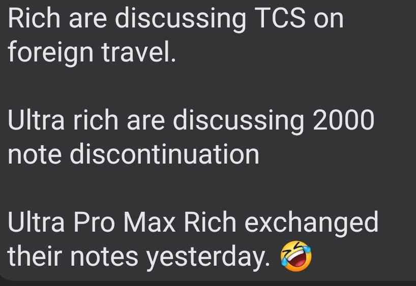 #sarcasm or actual reality 😉🤣😂
#TCS #noteban #note #2000notes #2000RS #2000rupeenote #foreigntravel #foreign #travel #NotebandiReturns #notebandi